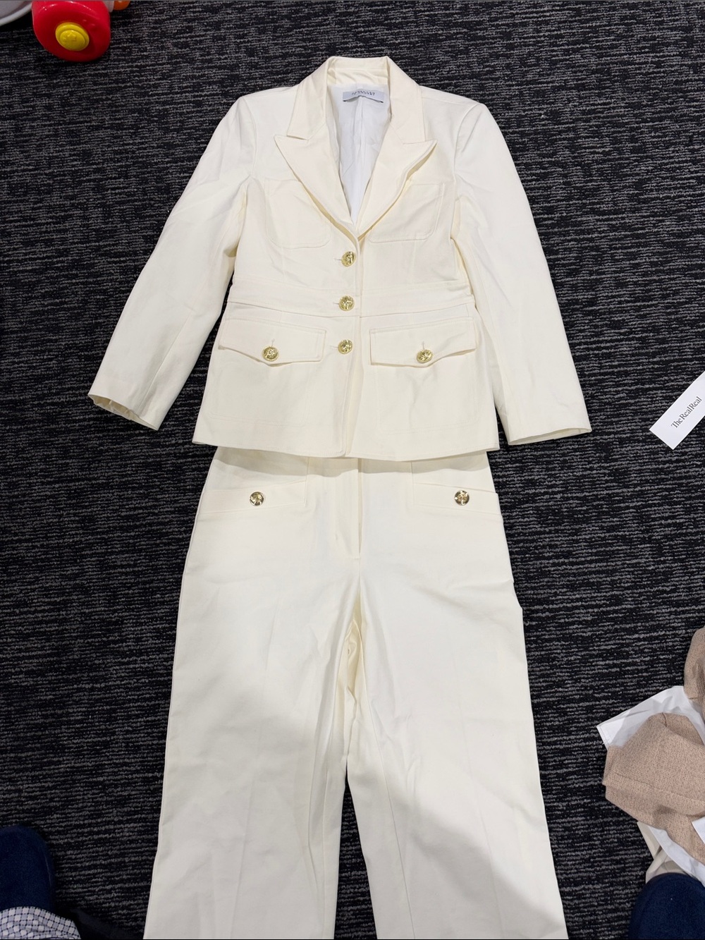 10 Crosby Derek Lam Cream Tailored Blazer and Wide-Leg Pants